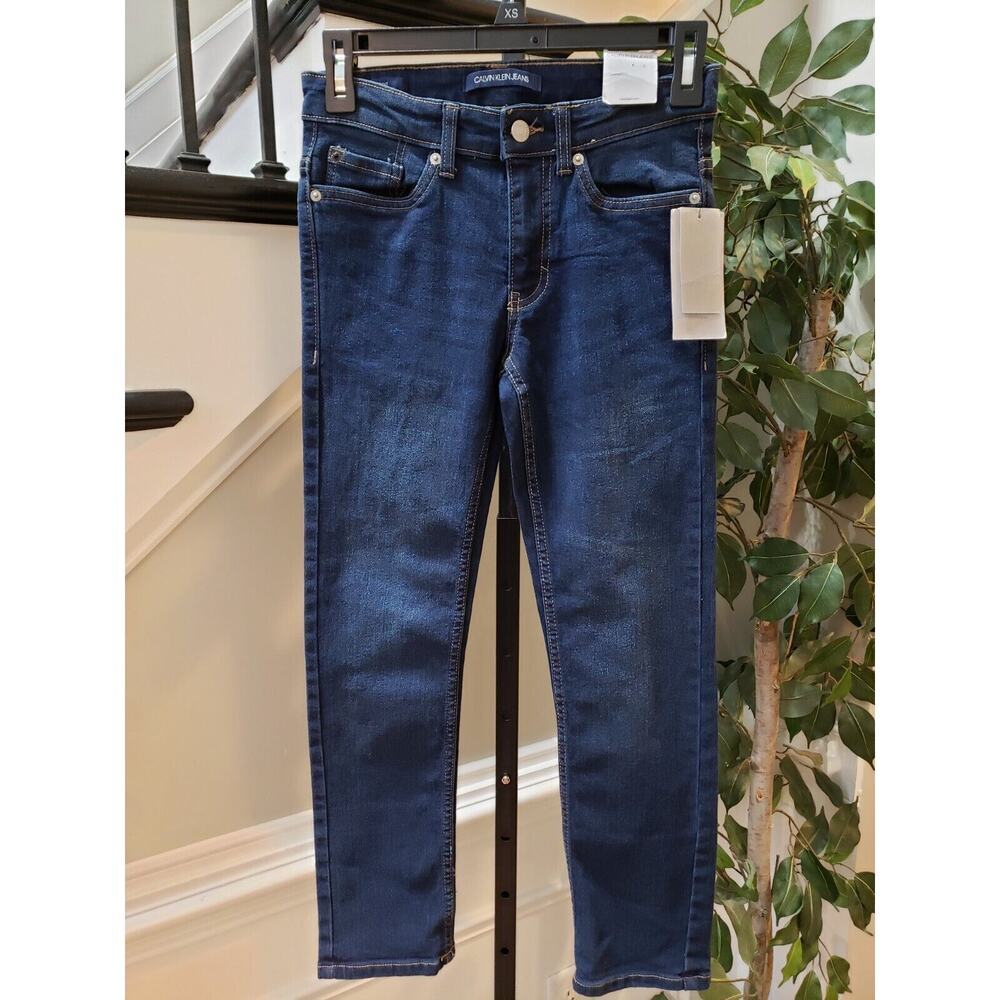 Calvin Klein Boys Blue Solid Cotton Pull On Belt Loops Skinny Leg Jeans Size 8